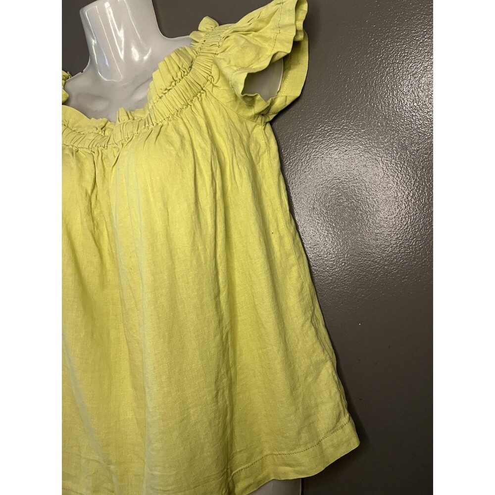 Free People Blouse Womens 10 Yellow Off Shoulder Flutter Sleeve Linen Tunic - Picture 4 of 13